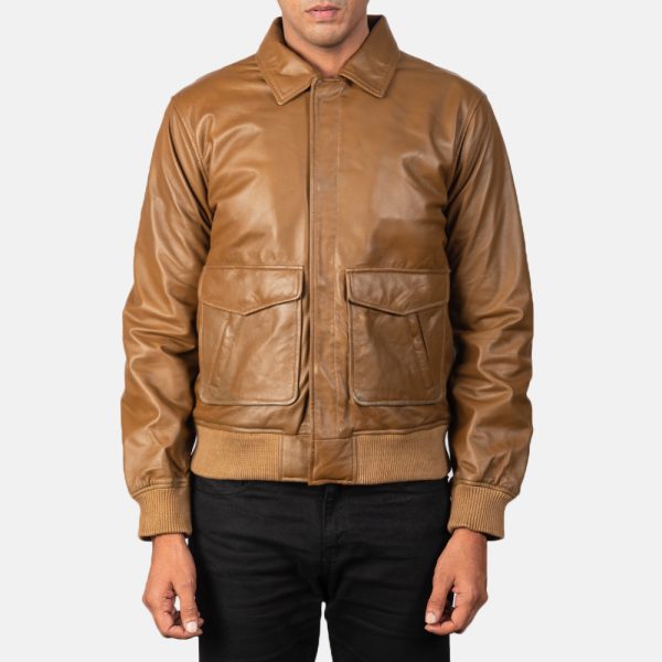 Coffmen Olive Brown Leather Bomber Jacket - Image 6