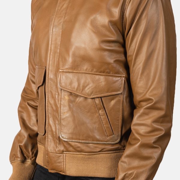 Coffmen Olive Brown Leather Bomber Jacket - Image 7