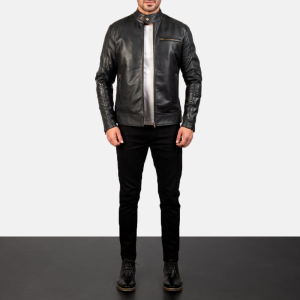 Dean Black Leather Biker Jacket - Image 2