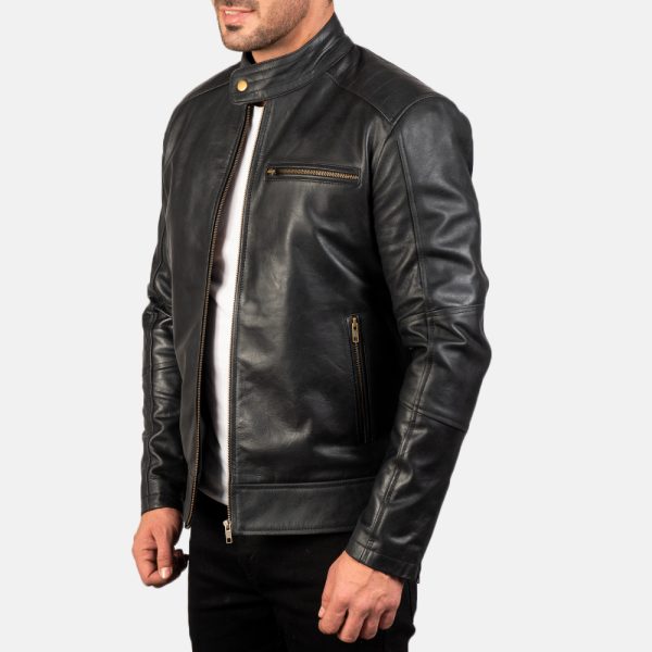 Dean Black Leather Biker Jacket - Image 4