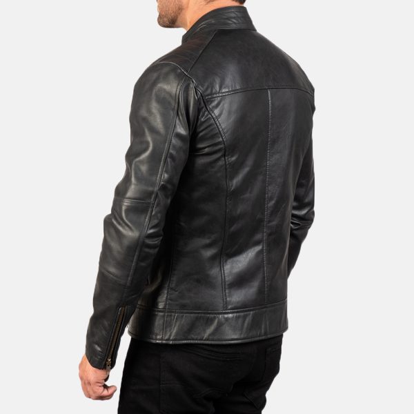 Dean Black Leather Biker Jacket - Image 5