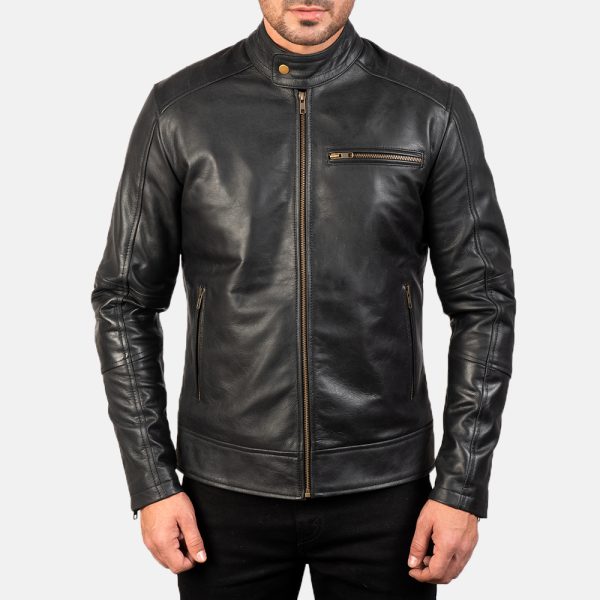 Dean Black Leather Biker Jacket - Image 6