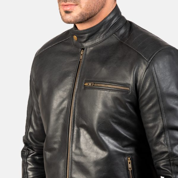 Dean Black Leather Biker Jacket - Image 7