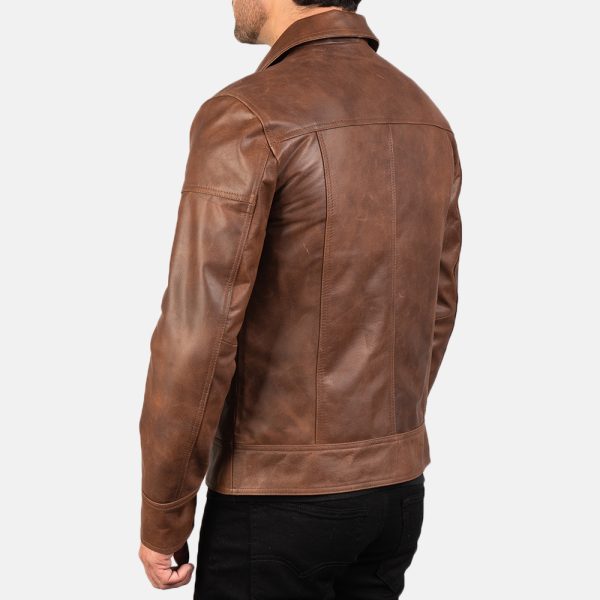 Lavendard Brown Leather Biker Jacket - Image 5