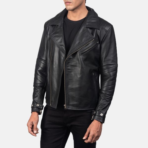 Raiden Black Leather Biker Jacket - Image 4