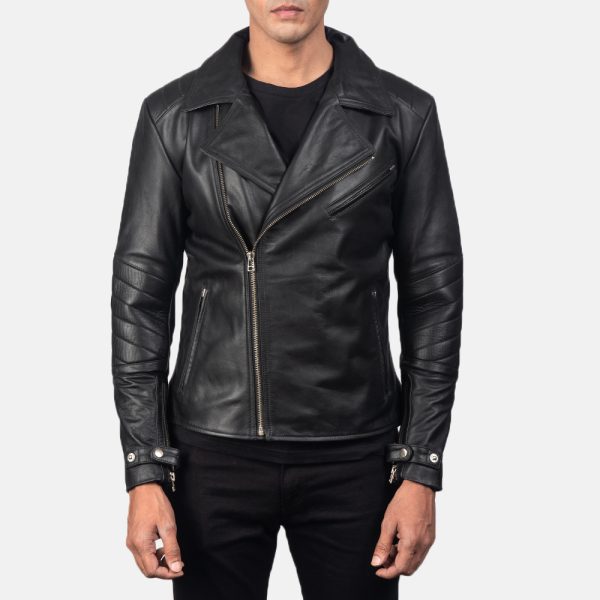 Raiden Black Leather Biker Jacket - Image 6