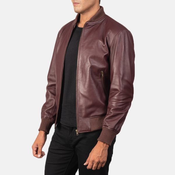 Shane Maroon Leather Bomber Jacket - Image 4