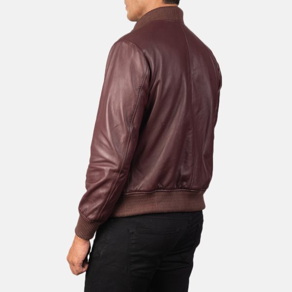 Shane Maroon Leather Bomber Jacket - Image 5