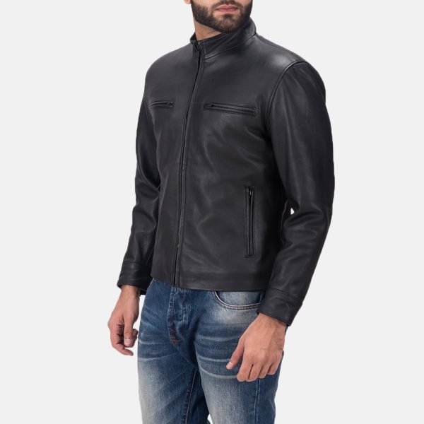 Austere Matte Black Leather Biker Jacket - Image 4