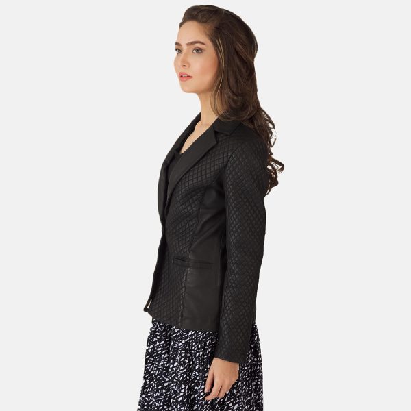 Cora Quilted Black Leather Blazer - Image 3