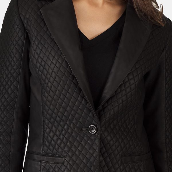 Cora Quilted Black Leather Blazer - Image 4