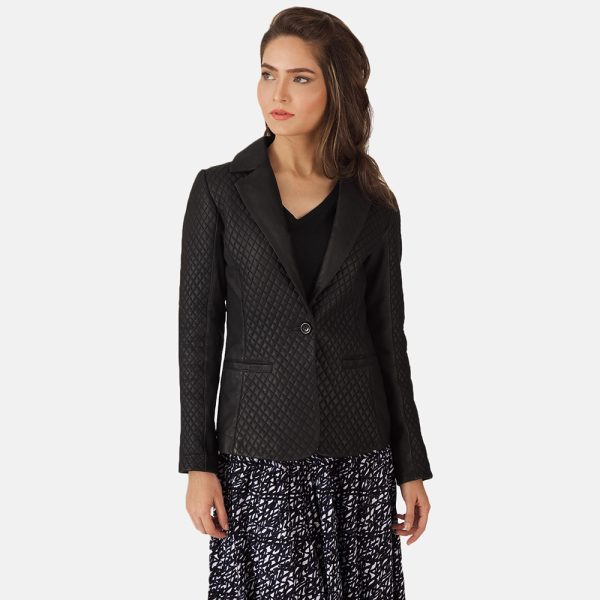 Cora Quilted Black Leather Blazer