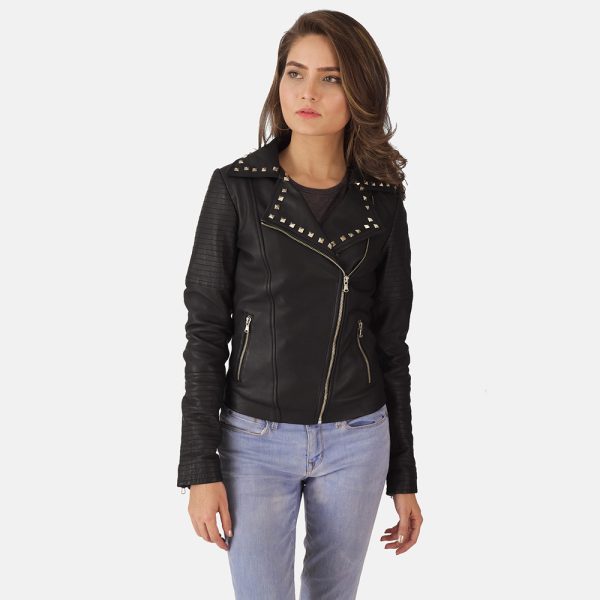 Sally Mae Studded Black Leather Biker Jacket