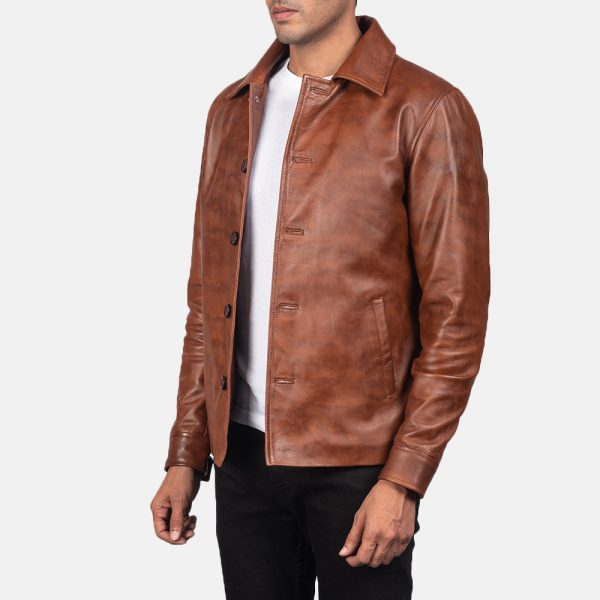 Waffle Brown Leather Jacket - Image 5