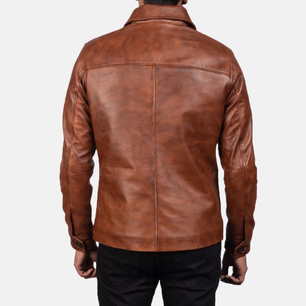 Waffle Brown Leather Jacket - Image 6