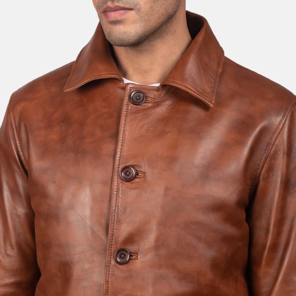 Waffle Brown Leather Jacket - Image 7