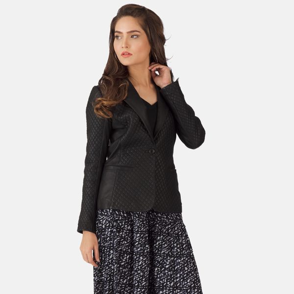 Cora Quilted Black Leather Blazer - Image 6