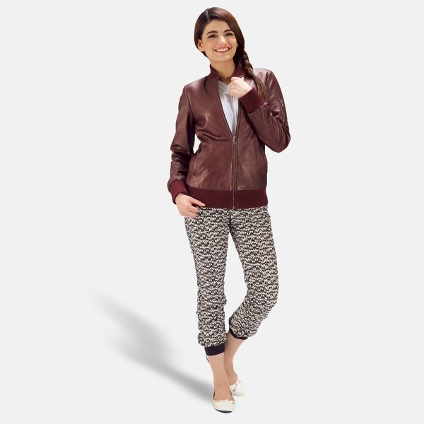 Reida Maroon Leather Bomber Jacket - Image 7